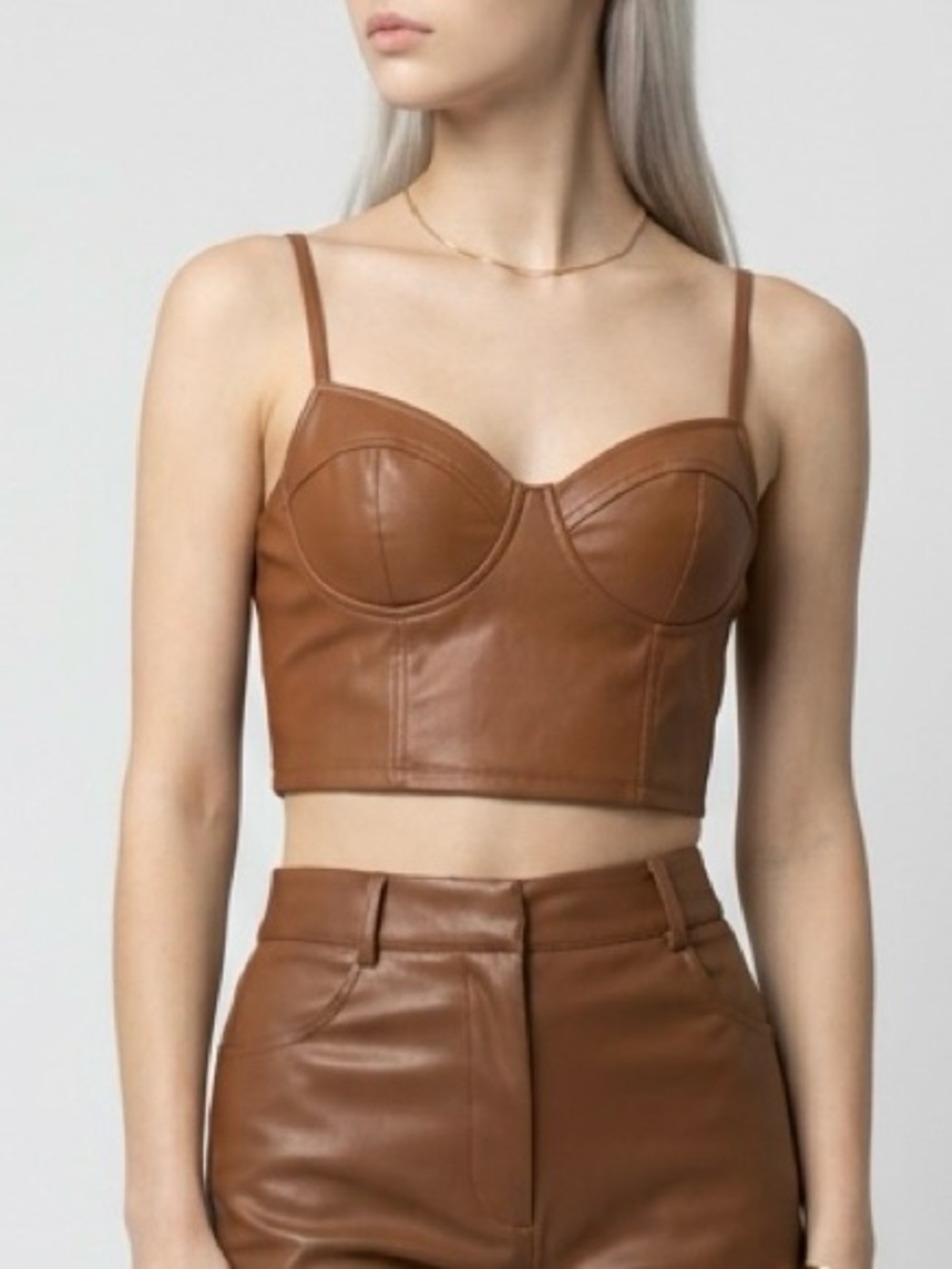 iris Brown Faux Leather Bustier Corset Crop Top Clubwear Girls Night Out M